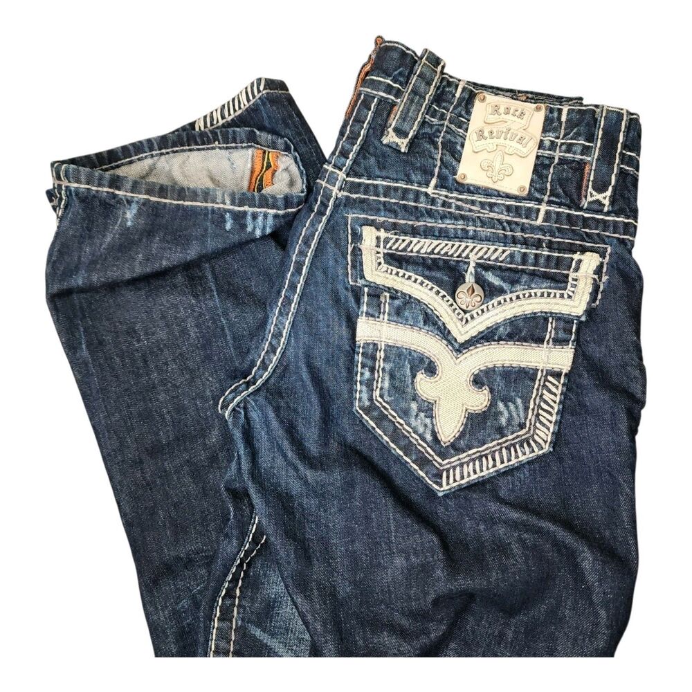 Rock Revival Richie Relaxed Straight Leg Jeans Mens 31 32x29 Y2K Thick Stitched